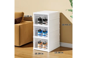 3 Tier Collapsible Transparent Foldable Shoe Cabinet with European Style Portable Design for Living Room Storage