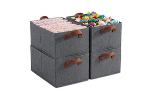 Foldable Fabric Closet Storage Bins 4 Pack, 45L Clothes Organizer with Handles, Modern Design for Toys Books