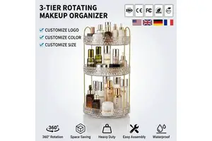 Rotating Makeup Organizer for Vanity 3 Tier Perfume Skincare Storage for Women 360° Spinning Cosmetic Holder Dresser Countertop