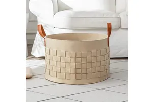 Newest Designed Eco-friendly Beige Felt Woven Storage Basket Handmade Basket for Blankets Living Room Storage Basket