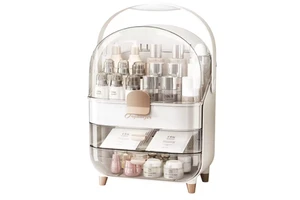 Luxury PET Cosmetic Storage Box, Large Capacity Transparent Makeup Organizer with Handle, Portable Dustproof Vanity Case