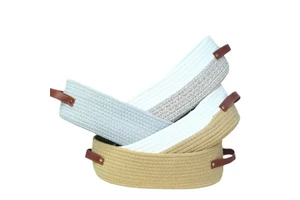 Cotton Rope Woven Storage Basket Desktop Organizer With Handles Nordic Fabric Container Home Office Kitchen Bathroom