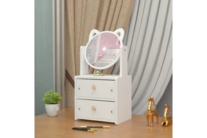 Multifunctional Luxury White Round Mirror Nordic Cosmetic Storage Box Makeup Organizer with Cat Ears with Mirror