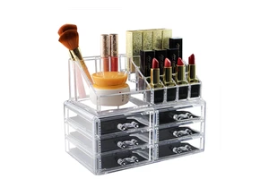 Classic Clear Acrylic Makeup & Jewelry Storage Drawer Box PS Lipstick Stand with Cosmetic Dividers Organizer Storage Holder