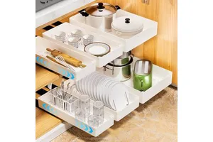 Hot Sale No-Punch Kitchen Pull-Out Shelves Under Sink Pullout Cabinet Sub Slide Kitchen Drawer Organizer Spice Rack
