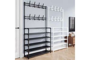 Household Integrated Clothes Hanger Hooks Bag Storage Rack Four to Five Layers Coat Floor Stand Rack in Bedroom Folding Shelf