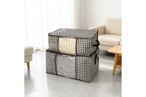 75L Portable Bedding Closet Organizer Bag With Zipper Extra Large Storage With Window For Jackets Pants&Home Textiles