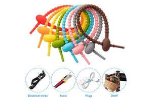 ONEQUAN Silicone Cable Twist Bread Reusable Fastening Rubber Wires Ties Management Cord Organizer for Car Home Office