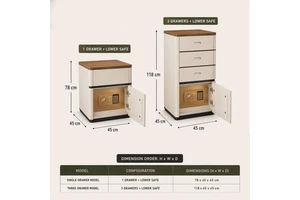 Single Drawer Or 3 Drawer Bedside Cabinet Safe With Hidden Storage Compartment, Thickened Lock Bolts And Custom Size