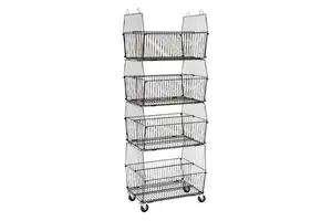 Heavy-Duty Iron Metal Grid Bin Shelves Supermarket Storage Mesh Basket Wire Rack Retail Store Fixtures Floor Stand Display Stand
