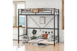 Wholesale Modern Metal Loft Bed With Desk And Ladder Heavy Duty Space Saving Adult Loft Bed Bedroom Furniture Manufacturer