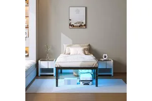 Small Apartment Hotel & School Use Portable Adjustable Foldable Steel Bed Frame With LED Lights And Under Bed Storage