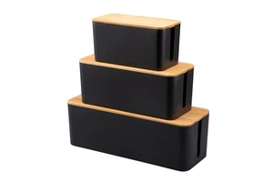 CHICON Safety Stylish Bamboo Cord Organizer Hides Power Cable Management Plastic Storage Box with Protector Cover
