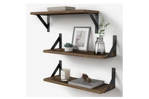 High Quality Bedroom Living Room Set of 3 Organizing Wooden Shelves Storage Rack Metal Wall Shelf for Wall