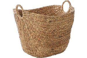 Large Arched-Handle Nature Rattan Wicker Basket Rattan Laundry Bin Nature Water Hyacinth Storage Basket
