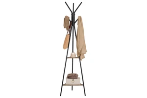 Industrial Style Freestanding Coat Rack with 2 Triangle Shelves Coat Hanger Stand for Bedroom Clothes Hat Bag Storage