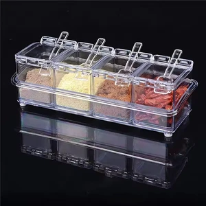 4-Piece Eco-Friendly Transparent Spice Jar Set Classic Design Storage Bottles with Lids for Kitchen Organization PP Material