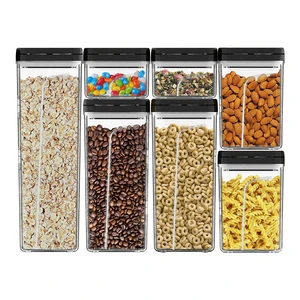 Stackable Airtight Seal Plastic Food Storage Container Jar Set with Flip Top Lid BPA-Free Kitchen Organizer for Pantry