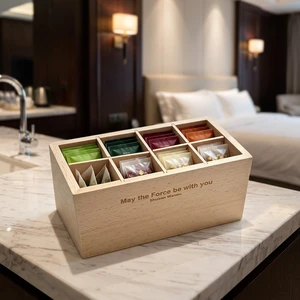 Custom Logo 8 Compartment Paulownia Wood American Style Tea Box Organizer Wholesale Rectangular Snack Storage Container
