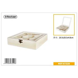 Rectangular Wooden Storage and Decorative Box with Glass Window 20.5x20.5x4.8cm