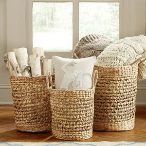 Vietnam Handicraft Natural Handmade Braided Water Hyacinth Seagrass Rattan Straw Eco-Friendly Folding Storage Baskets