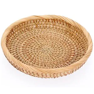 Modern Style Natural Rattan Woven Fruit Basket Round Decorative Serving Tray Small Woven Wicker Basket