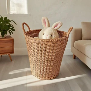 Woven Plastic Rattan Laundry Basket Round Poly Wicker Large Basket Wicker PP Rattan Storage Basket Stacked Basket