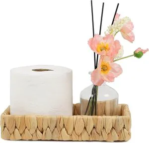 Classic Design Water Hyacinth Napkin Holder Brown Woven Wicker Storage Tray Square Shape Wicker Tray