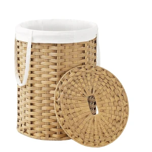 Hot Selling Natural Round Wicker Laundry Basket Handwoven Rattan Laundry Hamper for Bathroom