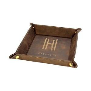 Wholesale Home Decor Snap up Storage Tray Custom Folding Valet Tray Bandejas De Almacenamiento Laserable Leatherette Catch Tray