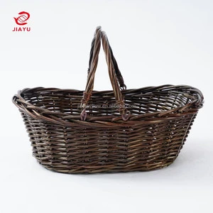 JY French Woven Market Canastas De Mimbre Christmas Hamper Basket Wicker Empty Basket With 2 Handles For Kitchen Bathroom Gifts