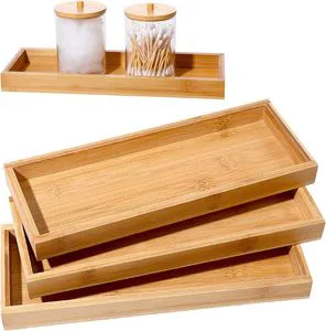 Bamboo Tea Serving Tray 3 Pcs Decorative Multi Use Bathroom Counter Tray With Edges Bamboo Vanity Tray For Dresser Counter Food