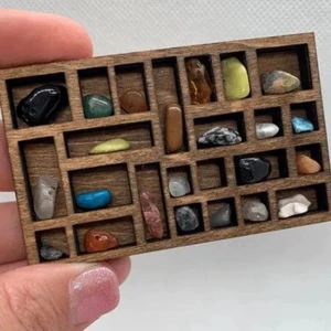 Multi Grid Wooden Crystal Storage Tray, Multi Compartment Mineral Rock Specimen Display Organizer For Desktop Collection Decor