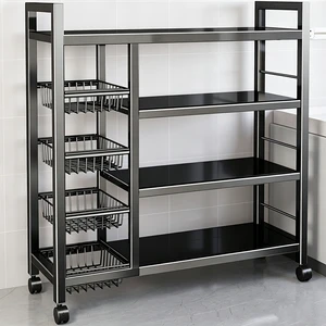 Multi-Tier 4-Shelf Modern Steel Kitchen Storage Rack with Wheels Mobile Shelving Unit for Home Kitchen & Living Room