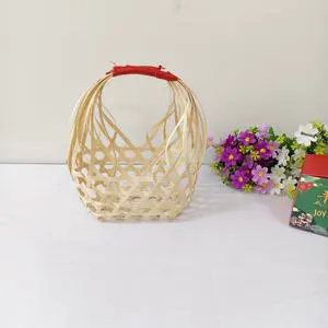 Manufacturer's Wedding One-Month Gift Basket Double-Handle Chinese Style Small Size Bamboo Basket Home Use Souvenir Packaging