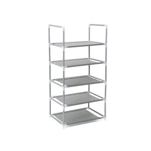 Customized Lightweight Modern Iron Shoe Rack with Non-Woven Fabric Double Tiers Foldable Storage for Kitchen & Bathroom