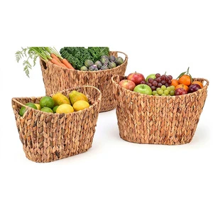 Modern S/3 Water Hyacinth Storage Basket with Handle Multifunction Design Bowl Shape for Multi-Purpose Use