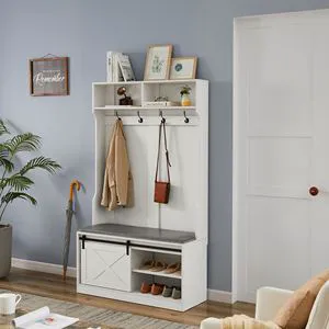 WB002 White Hall Tree Elegant Wall Storage Solution