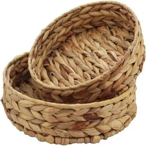 100% Handmade Baskets Water Hyacinth Woven Round Fruit Tray for Vegetable, Bread, Fruit, Arts and Crafts