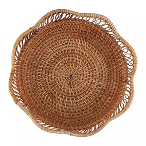 Hand-Woven Rattan Storage Basket Fruit Basket Wicker Woven Tray Restaurant Small Container Home Decoration S-23X5.5cm