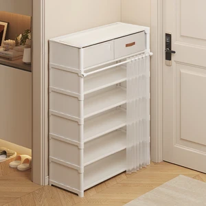 Simple Japanese-style Stainless Steel Multi-layer Dustproof Shoe Rack with Door