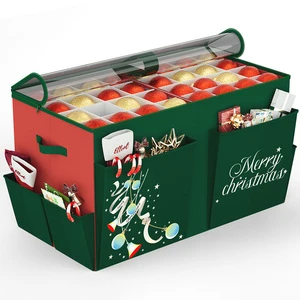 Wholesale Foldable Square American Style Christmas Ornament Storage Box Organizer Divided Compartments Clear Lid 20-35L Capacity