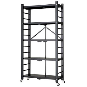 Mobile Tier Metal Foldable Collapsible Kitchen Storage Folding Shelf Rack for Bathroom Kitchen Living Room