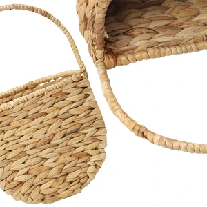 Handmade Modern Design Water Hyacinth Wicker Round Wall Hanging Basket Small Space Storage Easter Wedding Decor Organizer