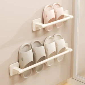 Single-Tier Wall-Mounted Aluminum Modern Multifunction Cream Bathroom Slipper Rack No-Drill Toilet Door Back Drainage Shoe