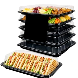 Eco-Friendly Party Gathering Large Meal Tray Disposable Transparent Sealed PET Plastic Container Rectangle 0.2-0.8mm Box