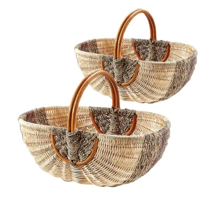 Traditional Woven RATTAN HARVEST BASKET STORAGE BASKET Large Wicker Basket with Handles for Flowers, Fruits, Vegetable Gathering