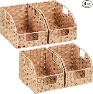 JY StorageWorks Large Rectangular PP Rattan Basket Rattan Storage Basket With Built-in Handles