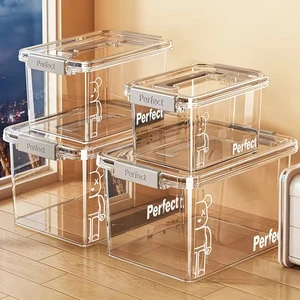 GREENSIDE Desktop Plastic Transparent Stackable Dust-proof Storage Box with 2L Capacity for Cosmetics Snacks & Sundries