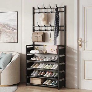 Wholesale 4/5 Layer Easy Assembly Modern Design Metal Shoe Storage Rack Hooks Multi-Purpose Shoe Rack Stands for Entryway Closet